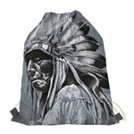 Monochrome Native Indian Portrait Print Drawstring Bag