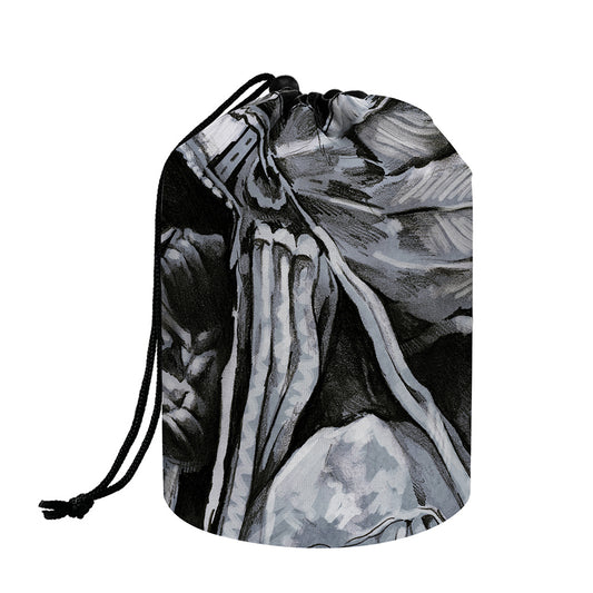 Monochrome Native Indian Portrait Print Drawstring Makeup Bag