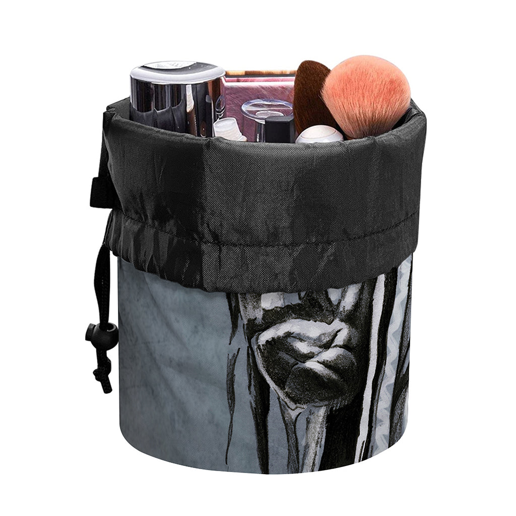 Monochrome Native Indian Portrait Print Drawstring Makeup Bag