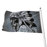 Monochrome Native Indian Portrait Print Flag