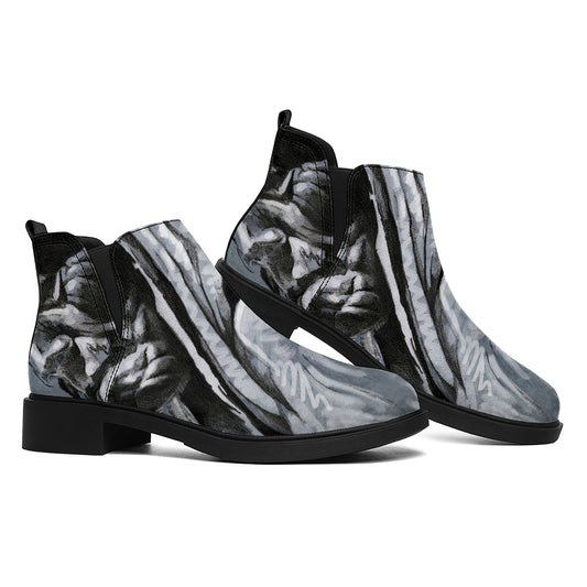 Monochrome Native Indian Portrait Print Flat Ankle Boots