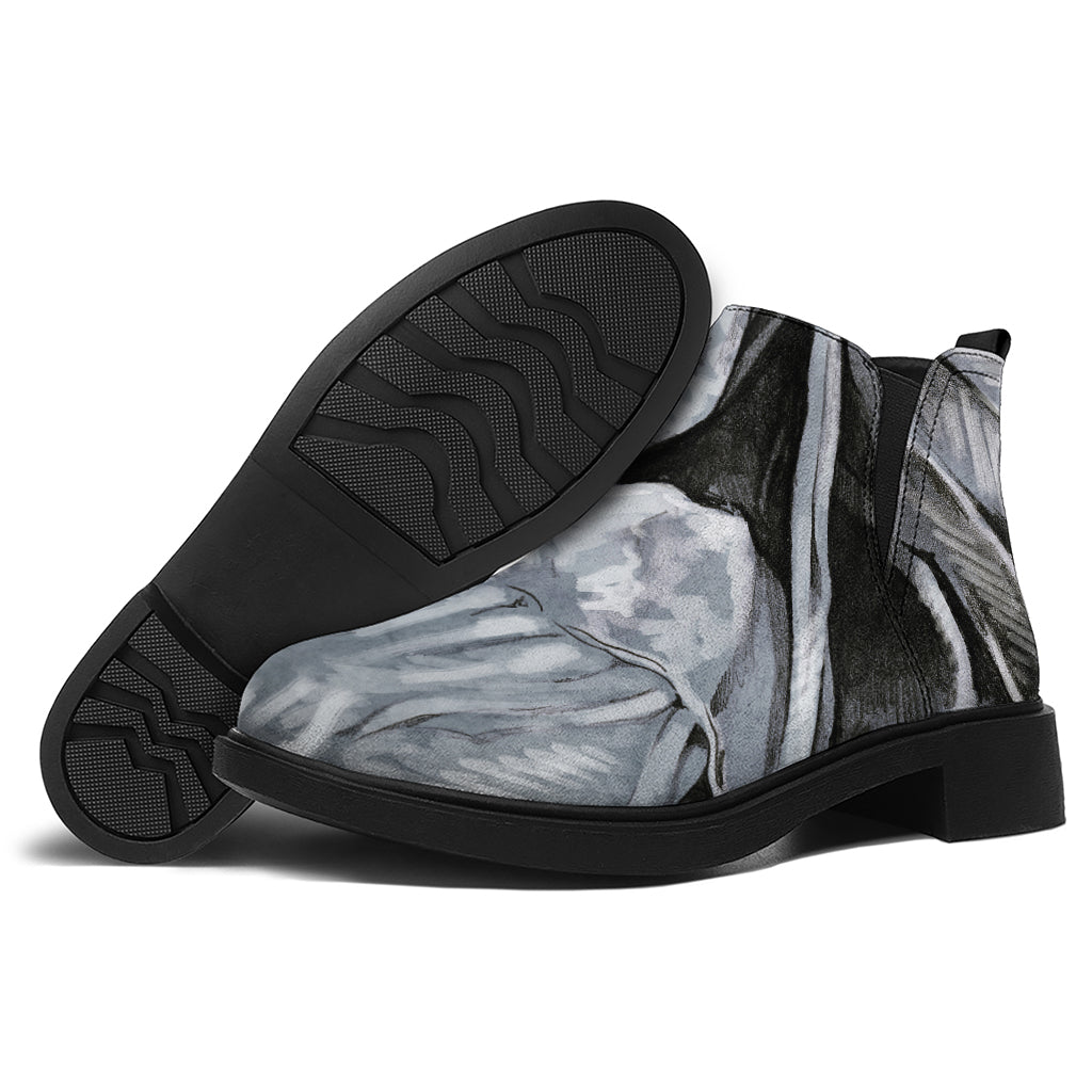 Monochrome Native Indian Portrait Print Flat Ankle Boots