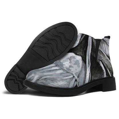 Monochrome Native Indian Portrait Print Flat Ankle Boots