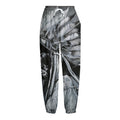 Monochrome Native Indian Portrait Print Fleece Lined Knit Pants