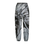 Monochrome Native Indian Portrait Print Fleece Lined Knit Pants