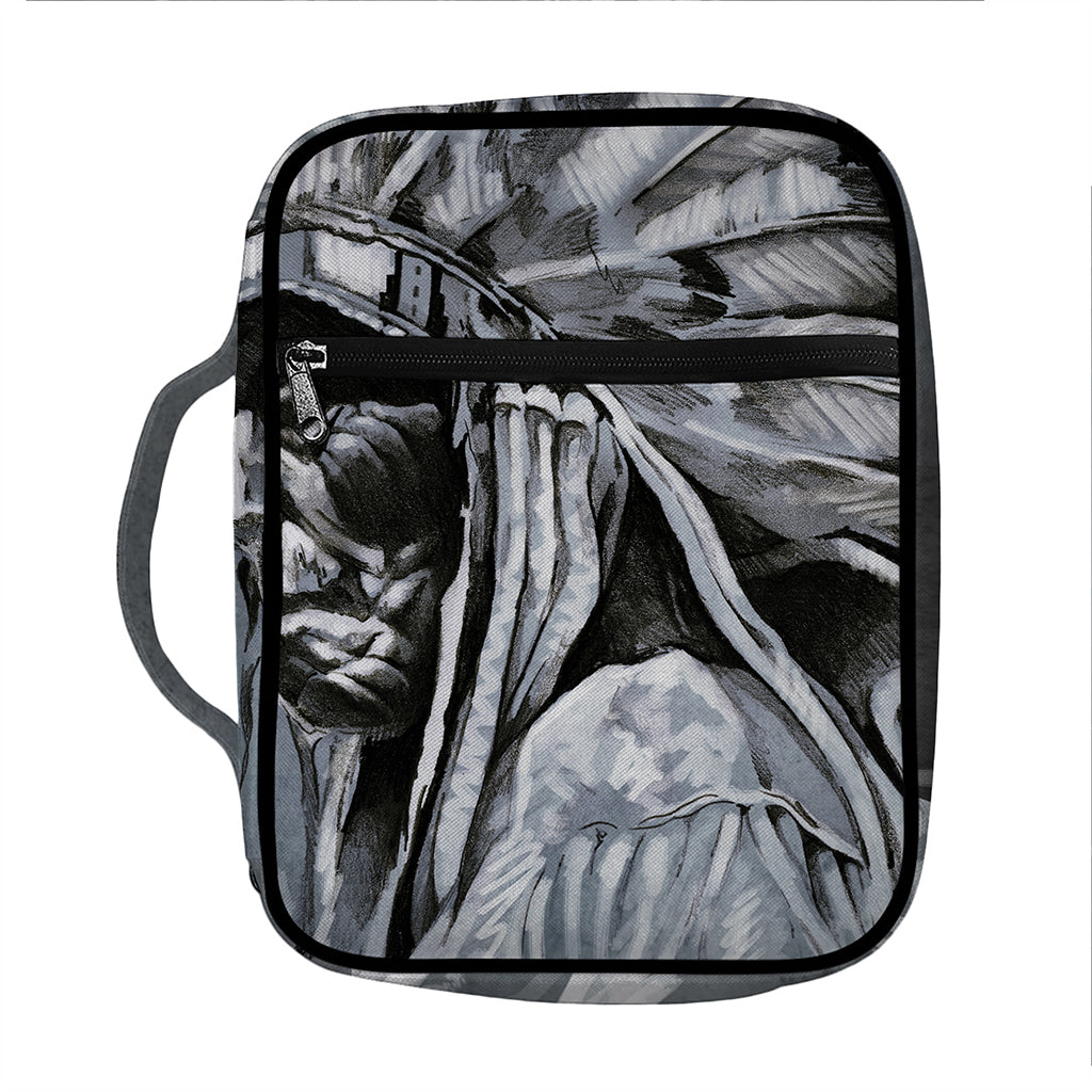 Monochrome Native Indian Portrait Print Front Pocket Bible Bag