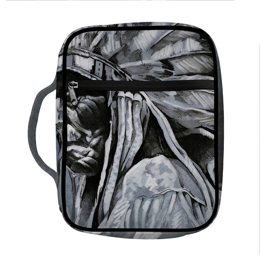 Monochrome Native Indian Portrait Print Front Pocket Bible Bag