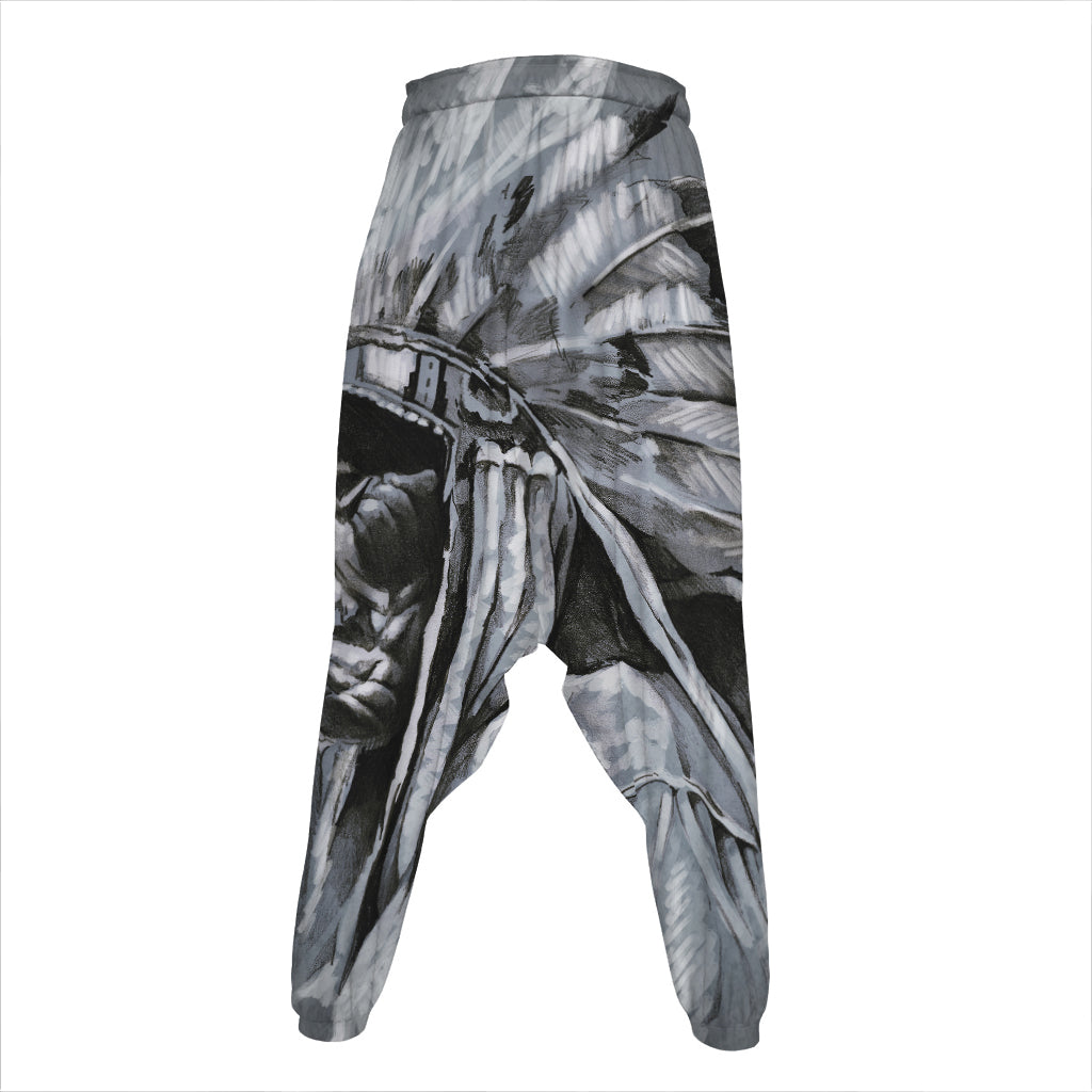 Monochrome Native Indian Portrait Print Hammer Pants