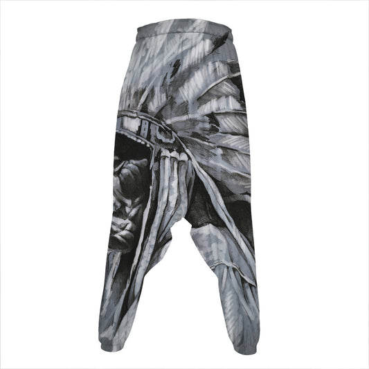 Monochrome Native Indian Portrait Print Hammer Pants
