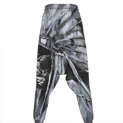Monochrome Native Indian Portrait Print Hammer Pants