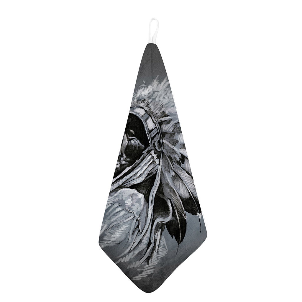 Monochrome Native Indian Portrait Print Hand Towel