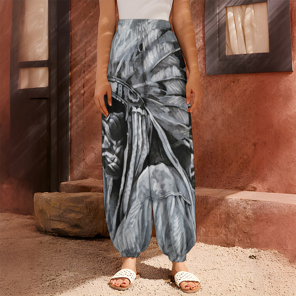 Monochrome Native Indian Portrait Print Harem Pants