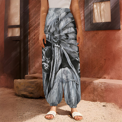 Monochrome Native Indian Portrait Print Harem Pants