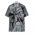 Monochrome Native Indian Portrait Print Hawaiian Shirt
