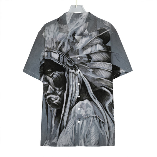 Monochrome Native Indian Portrait Print Hawaiian Shirt