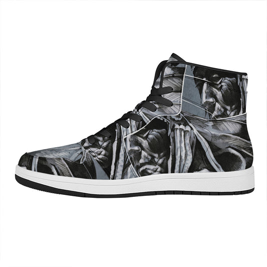 Monochrome Native Indian Portrait Print High Top Leather Sneakers