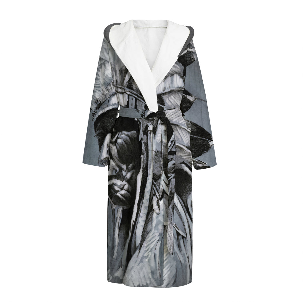 Monochrome Native Indian Portrait Print Hooded Bathrobe