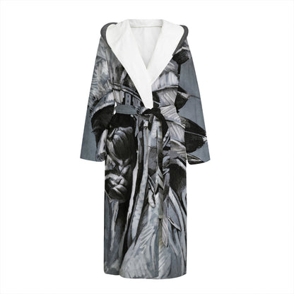 Monochrome Native Indian Portrait Print Hooded Bathrobe