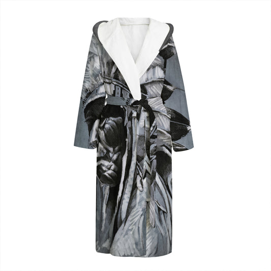 Monochrome Native Indian Portrait Print Hooded Bathrobe
