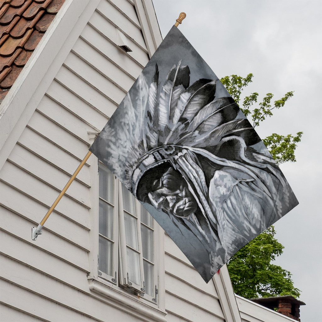 Monochrome Native Indian Portrait Print House Flag