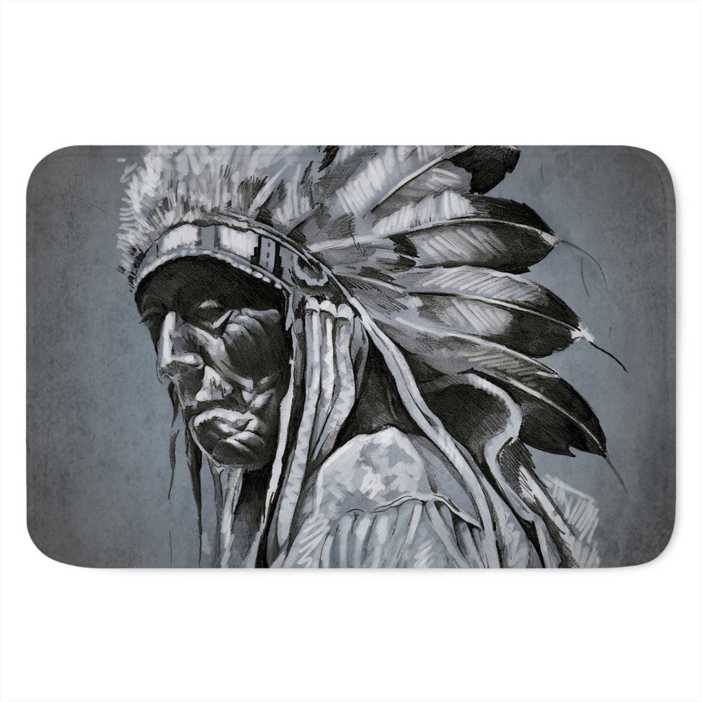 Monochrome Native Indian Portrait Print Indoor Door Mat