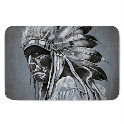 Monochrome Native Indian Portrait Print Indoor Door Mat