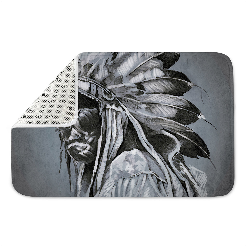 Monochrome Native Indian Portrait Print Indoor Door Mat