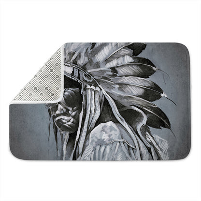 Monochrome Native Indian Portrait Print Indoor Door Mat