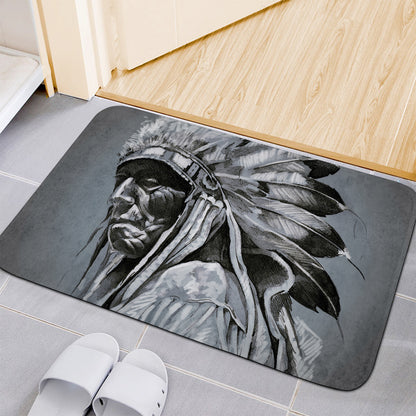 Monochrome Native Indian Portrait Print Indoor Door Mat