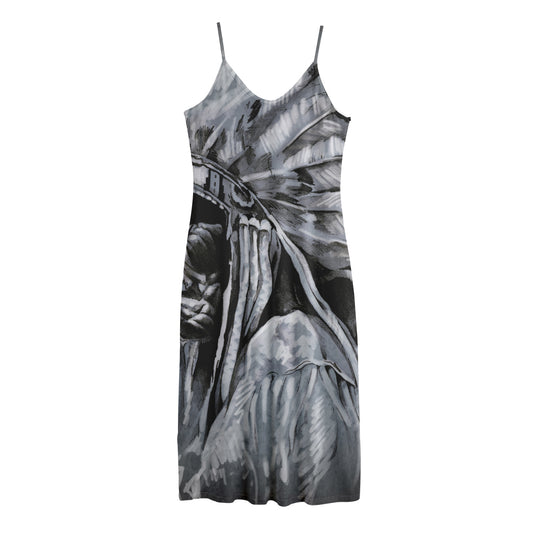 Monochrome Native Indian Portrait Print Jersey Midi Cami Dress