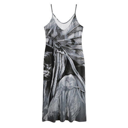 Monochrome Native Indian Portrait Print Jersey Midi Cami Dress