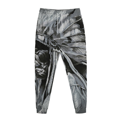 Monochrome Native Indian Portrait Print Jogger Pants