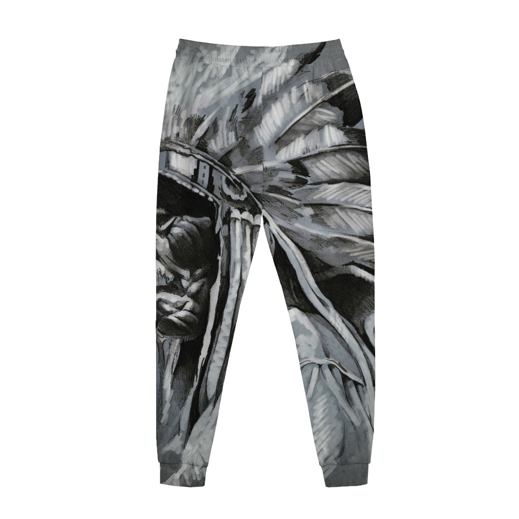 Monochrome Native Indian Portrait Print Jogger Pants