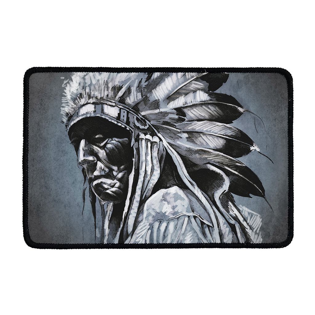 Monochrome Native Indian Portrait Print Kitchen Mat