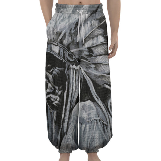Monochrome Native Indian Portrait Print Lantern Pants