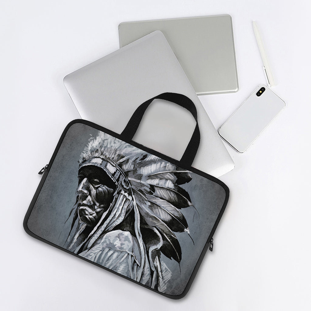Monochrome Native Indian Portrait Print Laptop Sleeve With Handle