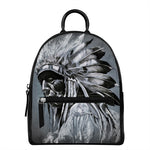 Monochrome Native Indian Portrait Print Leather Backpack