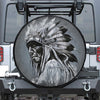 Monochrome Native Indian Portrait Print Leather Spare Tire Cover