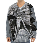 Monochrome Native Indian Portrait Print Long Sleeve Baseball Jersey