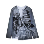 Monochrome Native Indian Portrait Print Long Sleeve Short Coat