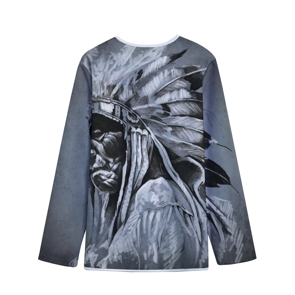 Monochrome Native Indian Portrait Print Long Sleeve Short Coat
