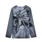 Monochrome Native Indian Portrait Print Long Sleeve Short Coat