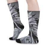 Monochrome Native Indian Portrait Print Long Socks