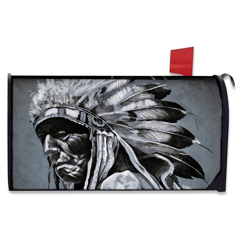 Monochrome Native Indian Portrait Print Mailbox Cover