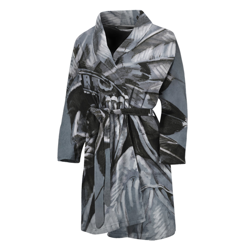 Monochrome Native Indian Portrait Print Men's Bathrobe
