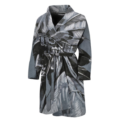 Monochrome Native Indian Portrait Print Men's Bathrobe