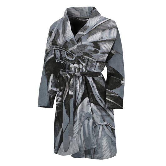 Monochrome Native Indian Portrait Print Men's Bathrobe