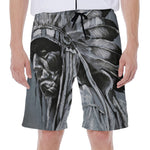Monochrome Native Indian Portrait Print Men's Beach Shorts