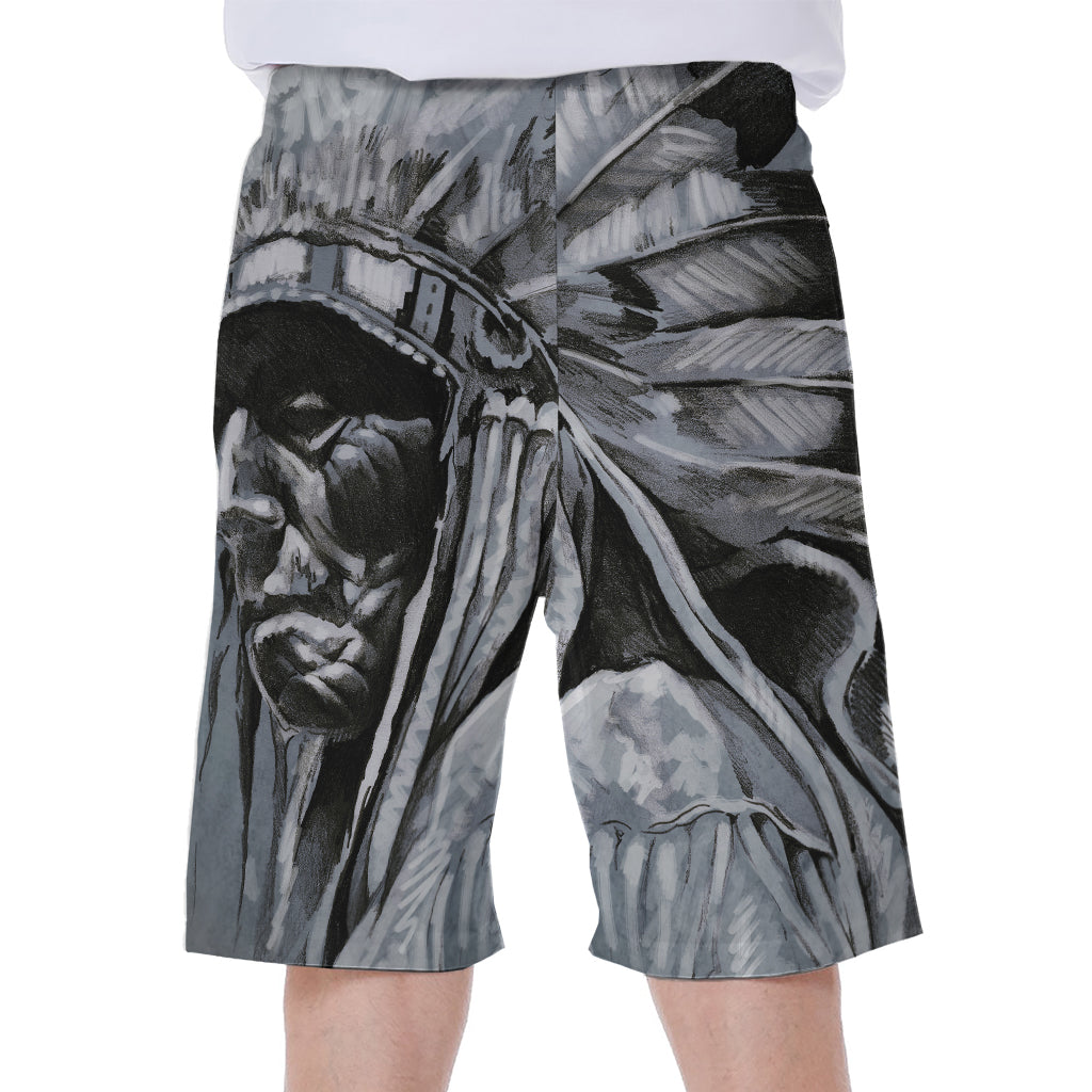 Monochrome Native Indian Portrait Print Men's Beach Shorts