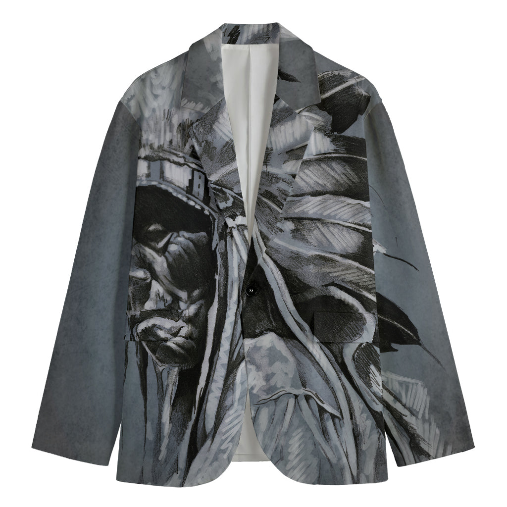 Monochrome Native Indian Portrait Print Men's Blazer